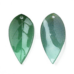 Пластиковые подвески, лист, зелёные, 24x11x3 мм, отверстие : 1 мм