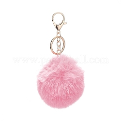 Pom Pom Ball Schlüsselbund, mit Alu-Karabinerverschlüssen und eisernem Schlüsselring, zur Taschendekoration, Schlüsselanhänger-Geschenk und Handy-Rucksack, Licht Gold, rosa, 138 mm