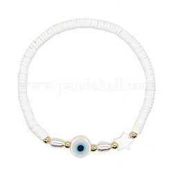Bracciale elasticizzato con perle di conchiglia, stella e malocchio, braccialetto preppy heishi surfer in argilla polimerica da donna, turchese pallido, 6-7/8 pollice (17.5 cm)
