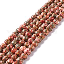 Zusammengesetzte Stränge aus synthetischen Pyrit- und gefärbten Howlith-Perlen, Runde, orange, 8 mm, Bohrung: 1.2 mm, ca. 49~50 Stk. / Strang, 15.94'' (40.5 cm)