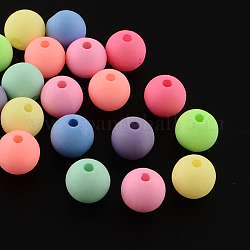 Jet rond peint perles acryliques fluorescentes, couleur mixte, 10mm, Trou: 2mm, environ 1020 pcs/500 g