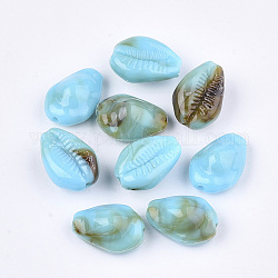 Perles acryliques, pierre d'imitation, shell cauris, bleu ciel, 18x13x9mm, Trou: 1.8mm
