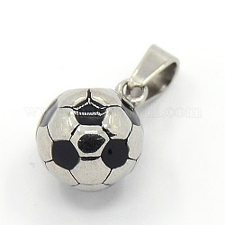 Pendentifs de ballon de football / soccer en 304 acier inoxydable d'accessoires de collier à la mode, breloques de sport, noir, couleur inoxydable, 15x11mm, Trou: 3x6mm