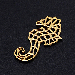 201 Stainless Steel Filigree Joiners Links, Laser Cut, Sea Horse, Golden, 26.5x14x1mm