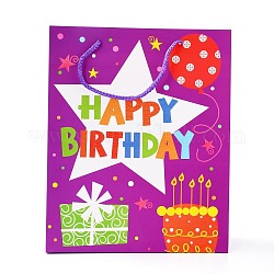 Sacs en papier rectangle thème anniversaire, avec poignées, pour sacs-cadeaux et sacs à provisions, motif en étoile, 26x10x32 cm