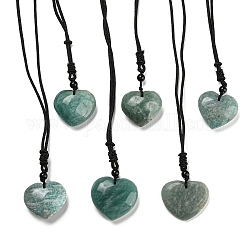 Natürliche Amazonit-Herz-Anhänger-Halskette, mit verstellbaren Nylonschnüren, 26.61~27.17 Zoll (67.6~69 cm)