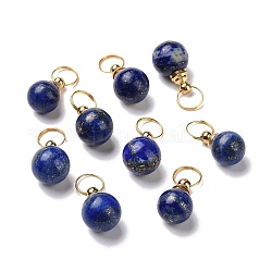 Pendentifs flacon de parfum ouvrable en lapis-lazuli naturel, avec les accessoires en laiton de tonalité d'or, charme rond, 23mm, pendentif: 16.5x14 mm, diamètre intérieur: 5 mm