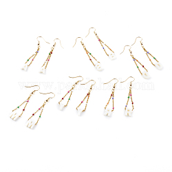 Natural Freshwater Shell Dangle Earring, with 304 Stainless Steel Enamel Cable Chains, Brass Earring Hooks, Copper Wire, Mixed, 57~59mm, Letters: 10x7.5~9x3mm, Pin: 0.7mm