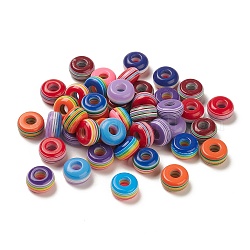100 Stück europäische Harzperlen mit Regenbogenstreifen, Großloch perlen, Mischfarbe, Flachrund, 14x7.5 mm, Bohrung: 5.5 mm