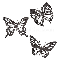 Wandbehang aus Eisen, Wandschmuck, Schmetterling, Elektrophorese schwarz, 129~150x152~198x1 mm, Bohrung: 3.7 mm, 3 Stück / Set