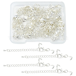 20 set di estensori per catena in ottone, con punte di perline di ferro e fermagli a moschettone in lega, argento, 77mm
