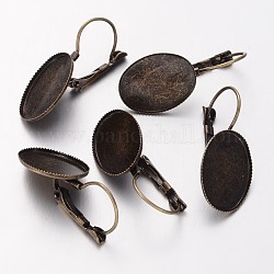 Antik Bronze Messing Brisur Ohrring Zubehör, ca. 13.7 mm breit, 33 mm lang, ovale Schale: 13x18 mm, Stift: 0.5 mm