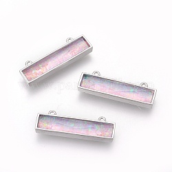 Opale sintetico, con accessori di ottone, rettangolo, platino, roso, 26.5x8.5~9x4~4.5mm, Foro: 1.2 mm