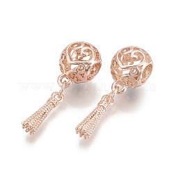 Alloy European Dangle Charms, Large Hole Pendants, Hollow, Round with Tassel, Rose Gold, 30.5mm, Hole: 5mm, 15x3.5mm