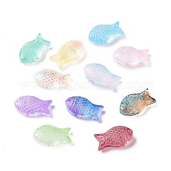 Perles de verre peintes par pulvérisation transparent, poisson, couleur mixte, 15x8x5mm, Trou: 1mm