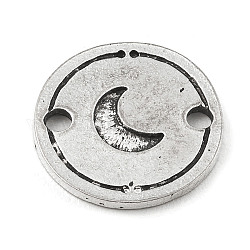 Breloques de connecteur en alliage de style tibétain, plat rond, lune, 16x1.3mm, Trou: 2mm