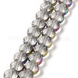 Placcare trasparente perle di vetro fili, perline con bordo placcato arcobaleno, tondo piatto sfaccettato, chiaro, 5.5~6x6~7x3.5~4.5mm, Foro: 1~1.2 mm, circa 100pcs/filo, 20.79'' (52.8 cm)