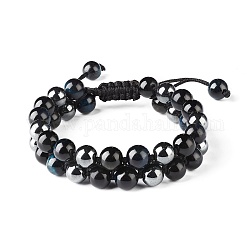 Bracelet de perles tressées multi-rangs en pierre pour hommes femmes, bracelet perles rondes oeil de tigre naturel & hématite synthétique non magnétique & obsidienne naturelle, diamètre intérieur: 2~2-3/4 pouce (5~7.1 cm)