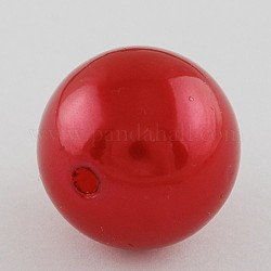Crimson Imitated Pearl Chunky Bubblegum Acrylic Round Beads, 20mm, Hole: 2mm