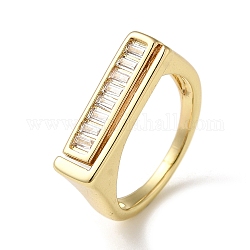 Rack Plating Real 18K Gold Plated Brass Micro Pave Clear Cubic Zirconia Finger Rings, Rectangle, Clear, US Size 7 1/4(17.5mm)