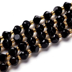 Natürlichen Obsidian Perlen Stränge, mit Glasperlen, sechsseitige Himmelswürfel, 8~8.5x8~8.5x8~8.5 mm, Bohrung: 0.5 mm, ca. 20 Stk. / Strang, 8.07'' (20.5 cm)