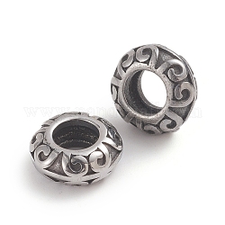 Perles en 304 acier inoxydable, Perles avec un grand trou   , rondelle, argent antique, 11.2x4.8mm, Trou: 5.5mm