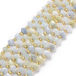 Chapelets de perles en aigue-marine naturelle, avec des perles de rocaille, facette, perles de cube en diagonale, 5~6x5~6x4~5mm, Trou: 1mm, Environ 49~55 pcs/chapelet, 15.35''~15.75'' (39~40 cm)