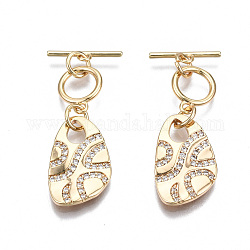 Brass Micro Pave Clear Cubic Zirconia Toggle Clasps, Nickel Free, Real 18K Gold Plated, 34mm, Pendant: 17.5x11x2mm, Bar: 3x13x1mm, Tube Bails: 10x8x1mm, Jump Ring: 4.9x0.7mm, 3.5mm inner diameter