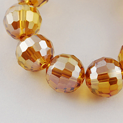 Electroplate Glass Bead Strands, AB Color Plated, Faceted(96 Facets), Round, Sandy Brown, 12mm, Hole: 2mm, about 50pcs/strand, 22.4 inch