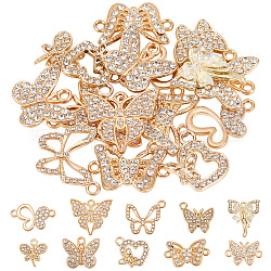 Pandahall elite kit per la creazione di gioielli fai da te, inclusi 30 pz 10 pendenti in lega e connettori di collegamento, con rhinestone di cristallo, farfalla, cuore e fiocco, oro, 13~19x14~23x2~3mm, Foro: 1.2~2.6 mm, 3pcs / style