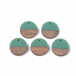Подвески из смолы и ореха, плоско-круглые, светло-зеленый, 18x3.5 мм, отверстие : 1.5 мм