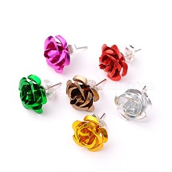 Stylish Aluminum Iron Rose Flower Stud Earrings, Platinum, Mixed Color, 11mm, Pin:0.8mm