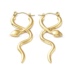 304 Edelstahl-Creolen, Garten-Reptil-Schlangen-Ohrring für Frauen, echtes 18k vergoldet, 42x17 mm
