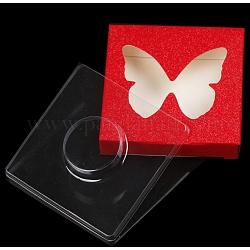 Cajas plegables de papel, caja de embalaje de pestañas vacía, con ventana de corazón transparente, cuadrado, rojo, 7.2x7.2x1.2 cm