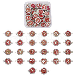 Conectores de enlaces de esmalte de aleación, con pedrería de cristal, plano y redondo con la letra, rojo, 22x16x2mm, agujero: 1.8 mm, 52 unidades / caja