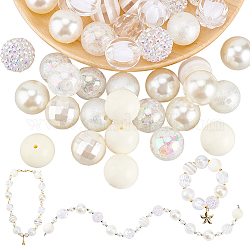 Pandahall elite 1 set ensembles de perles rondes en acrylique de style mixte, beige, 19~20mm, Trou: 2mm, environ 50 pcs / sachet 