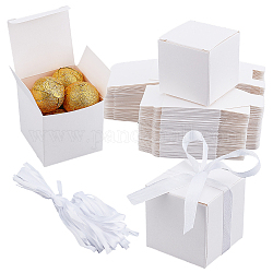 Квадратная складная картонная бумажная подарочная коробка для конфет, коробка для упаковки пищевых продуктов, с шелковой лентой, белые, готовый продукт: 5x5x5 см