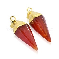Cone Pendulum Red Agate Pendants, with Golden Tone Brass Findings, 37x14x15mm, Hole: 8x5mm