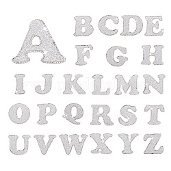 26 Buchstaben Stoffflicken zum Aufbügeln/Nähen, mit kristall strass & glitzerpuder, Kostüm-Zubehör, Alphabet, Silber, 46~50x25~65x1.5 mm, 26 Stück / Set