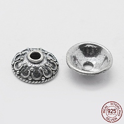 Thaïlande 925 bouchons de perles en argent sterling, apetalous, argent antique, 9x3mm, Trou: 1mm