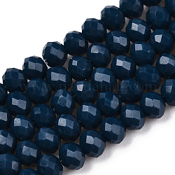 オペークソリッドカラーガラスビーズ連売り  多面カット  ロンデル  スチールブルー  4x3mm  穴：0.4mm  約130個/連  16.54インチ（42cm）