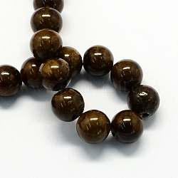 Природные окрашенные желтый нефрит драгоценный камень шарик нити, круглые, кокосового коричневый, 8 мм, отверстие : 1 мм, около 50 шт / нитка, 15.7 дюйм
