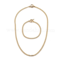 Brass Curb Chain Bracelets & Necklaces Jewelry Sets, with 304 Stainless Steel Toggle Clasps, Golden, 18.11 inch(46cm), 7-7/8 inch(20cm)