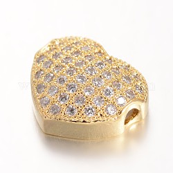 Micro latón corazón pavimentan abalorios de circonio cúbico, sin plomo y el níquel, dorado, 10x11.5x4mm, agujero: 1.5 mm