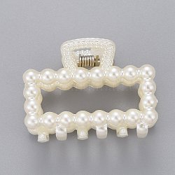 Plastique de pinces à cheveux griffes, avec des perles d'imitation en plastique ABS et des accessoires en fer, rectangle, blanc, 28.5x39.5x26mm