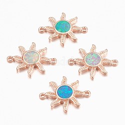 Connecteurs de liens en opale synthétique, avec les accessoires en laiton, soleil, or rose, couleur mixte, 18x13x2mm, Trou: 1mm