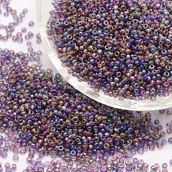 6/0 Round Glass Seed Beads, Grade A, Transparent Colours Rainbow, Dark Orchid, 3.6~4.0mm, Hole: 1.2mm, about 5000pcs/pound