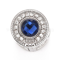 Perles européennes en 304 acier inoxydable, Perles avec un grand trou   , avec strass bleu capri et cristal, plat rond, couleur inoxydable, 12x11.5mm, Trou: 5mm