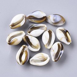 Perline acrilico, stile gemstone imitato, shell ciprea, bianco floreale, 19.5x12x10mm, Foro: 1.8 mm