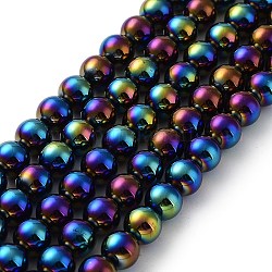 Fili di perline di agata nera naturale elettrolitica, tondo, arcobaleno placcato, 8mm, Foro: 1.2 mm, circa 48pcs/filo, 15.16'' (38.5 cm)
